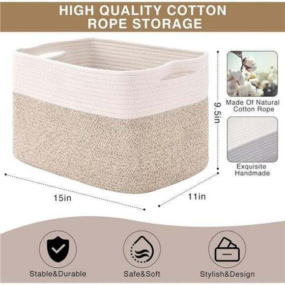 Woven Cotton Rope Storage Baskets Set of 3 Toy Book Baby Organizer Bin - Picture 3 of 7